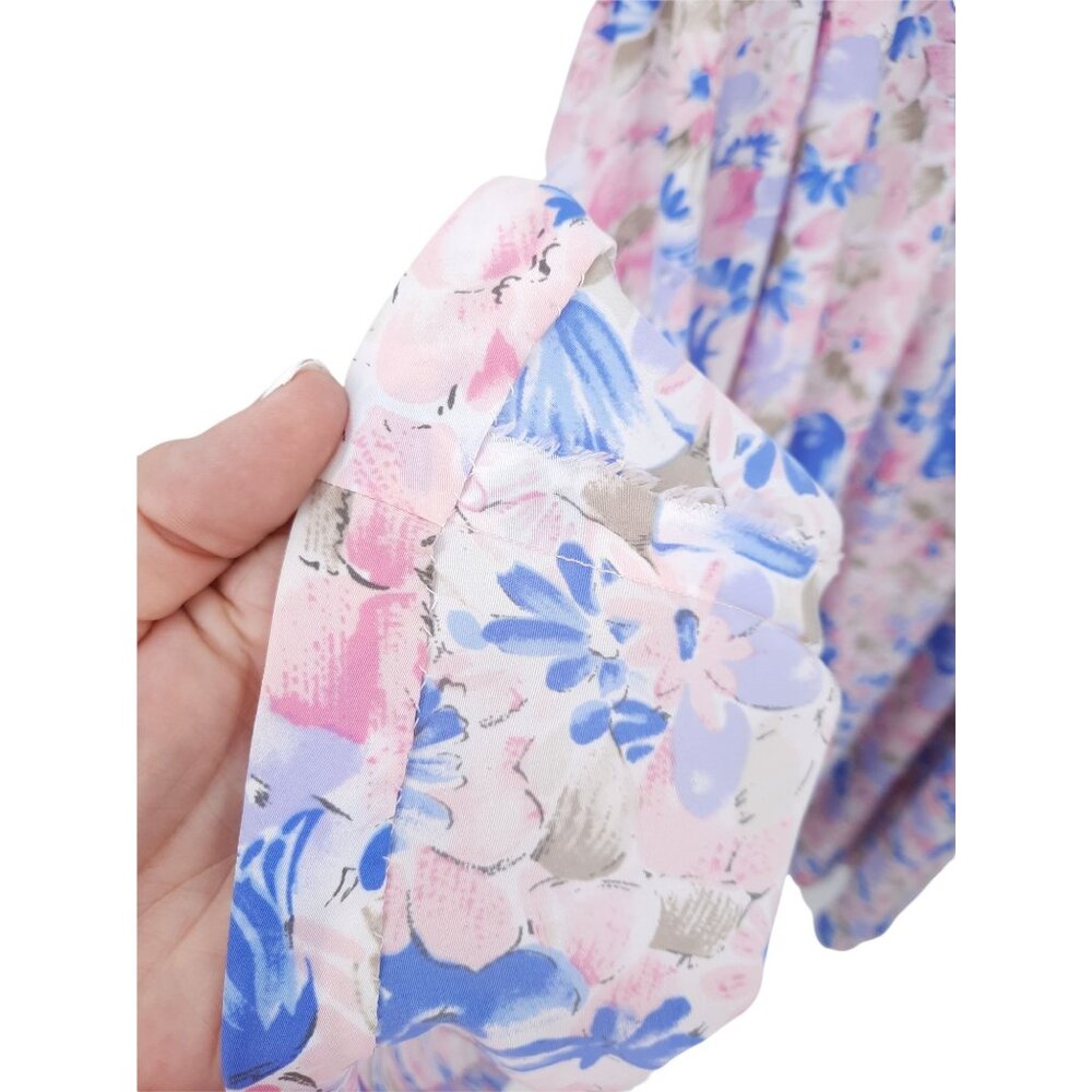VTG 80s Pink Blue Green White Floral V-Neck V-Back Midi Fit & Flare Dress L - Picture 8 of 8